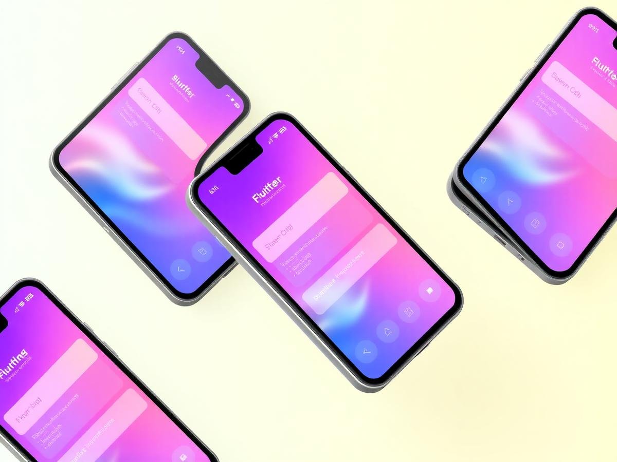 Flutter application interface shown across multiple mobile devices
